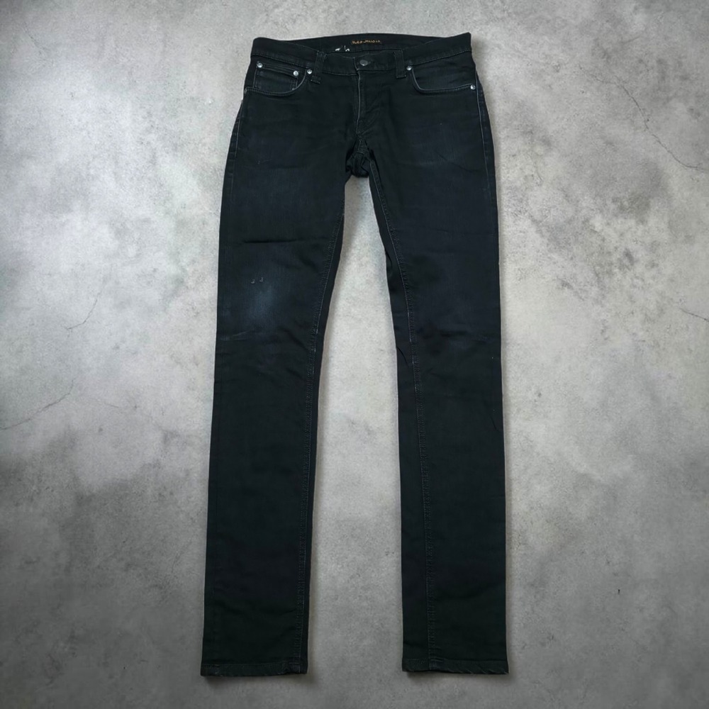 Nudie Jeans Lean Dean Dry Ever Black Distress Jeans Mens 31 x 34 Organic Cotton